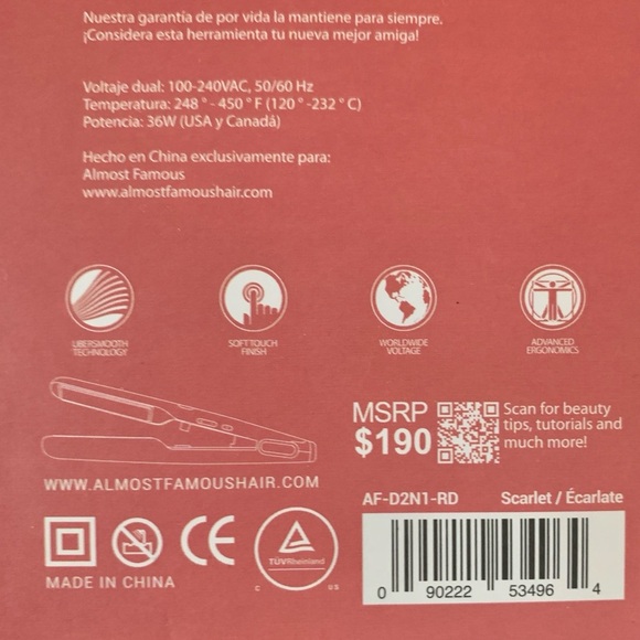 Almost Famous Scarlet Red Precious Metals 2-in-1 Hair Straightener Curler Iron - Picture 11 of 11